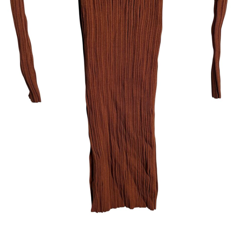 Adam Lippes Rust Ribbed Knit Side Button Long Sleeve Sweater Midi Dress Size S - Picture 15 of 16